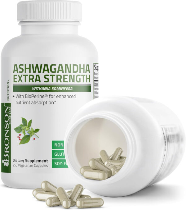 6895ca543480bdaaf865e483085d2896ef41e38ecb0833553e765.jpg Bronson Ashwagandha Extra Strength Stress & Mood Support with BioPerine - Non GMO Formula, 360 Vegetarian Capsules