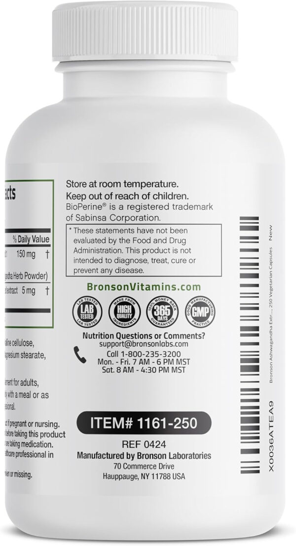 6895ca55988ea64a6ca025481dc78876209934ea4bc10ae7ed861.jpg Bronson Ashwagandha Extra Strength Stress & Mood Support with BioPerine - Non GMO Formula, 360 Vegetarian Capsules