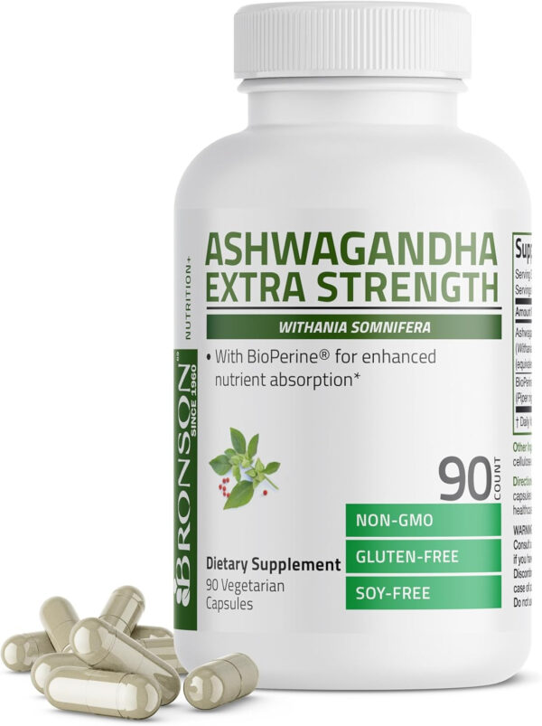 6895ca584dd19ae86f8cc538de9416334bb25b46018a47ed3d7ea.jpg Bronson Ashwagandha Extra Strength Stress & Mood Support with BioPerine - Non GMO Formula, 360 Vegetarian Capsules