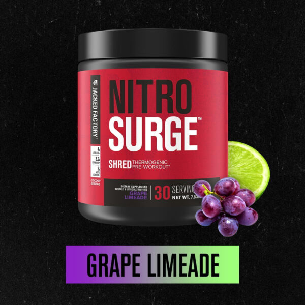 Jacked Factory NITROSURGE Shred Pre Workout Supplement - Energy Booster, Instant Strength Gains, Sharp Focus, Powerful Pumps - Nitric Oxide Booster & PreWorkout Powder - 30Sv, Fruit Punch
