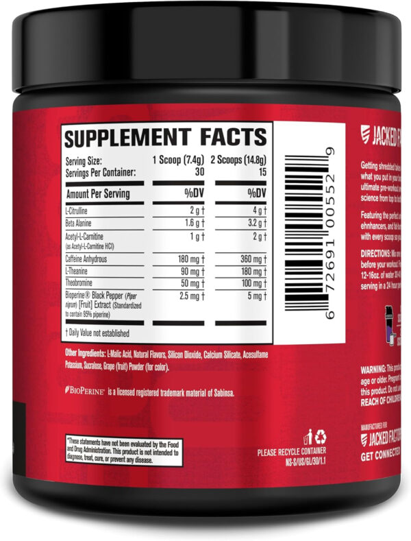 Jacked Factory NITROSURGE Shred Pre Workout Supplement - Energy Booster, Instant Strength Gains, Sharp Focus, Powerful Pumps - Nitric Oxide Booster & PreWorkout Powder - 30Sv, Fruit Punch