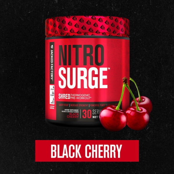 Jacked Factory NITROSURGE Shred Pre Workout Supplement - Energy Booster, Instant Strength Gains, Sharp Focus, Powerful Pumps - Nitric Oxide Booster & PreWorkout Powder - 30Sv, Fruit Punch