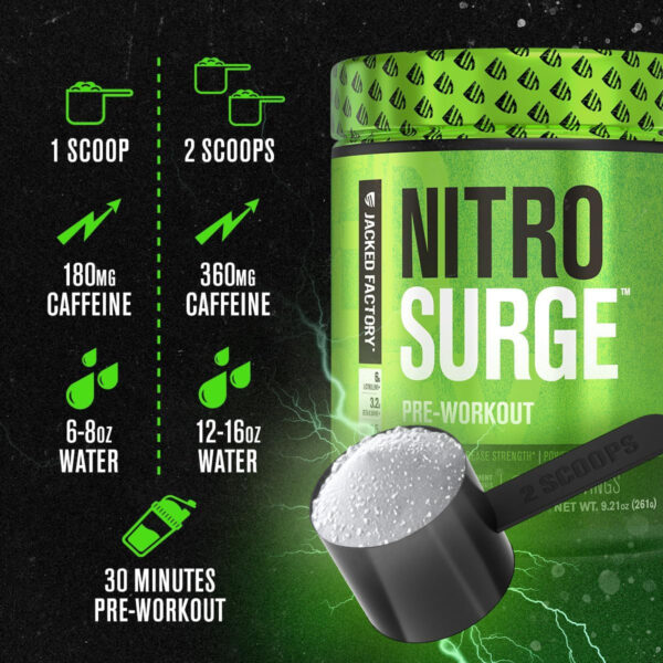 6895ce9b44989e47d70b2fac9f1b2592d3b66695a8c68436f0143.jpg Jacked Factory NITROSURGE Pre Workout Supplement - Energy Booster, Instant Strength Gains, Clear Focus, & Intense Pumps - NO Booster & Powerful Preworkout Energy Powder - 60 Servings, Blue Raspberry