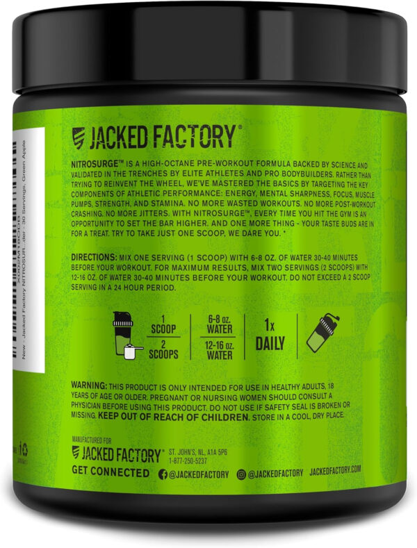 6895ceaa52ae09d072c5855fa49b6ed72ced64e9a7b3c42fa6bf8.jpg Jacked Factory NITROSURGE Pre Workout Supplement - Energy Booster, Instant Strength Gains, Clear Focus, & Intense Pumps - NO Booster & Powerful Preworkout Energy Powder - 60 Servings, Blue Raspberry