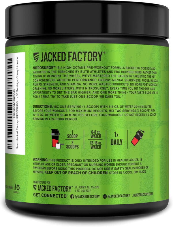6895ceb3171be5f1db99f6cc7c7b14d96eb90770e13b49f64de54.jpg Jacked Factory NITROSURGE Pre Workout Supplement - Energy Booster, Instant Strength Gains, Clear Focus, & Intense Pumps - NO Booster & Powerful Preworkout Energy Powder - 60 Servings, Blue Raspberry