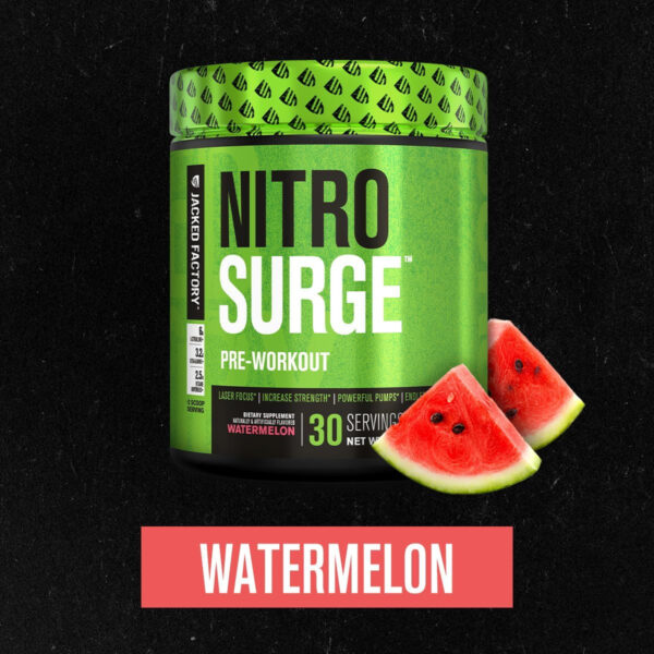 6895ceb5c77d05b9a600f6e6345320656e9d1e96e191792f96aa7.jpg Jacked Factory NITROSURGE Pre Workout Supplement - Energy Booster, Instant Strength Gains, Clear Focus, & Intense Pumps - NO Booster & Powerful Preworkout Energy Powder - 60 Servings, Blue Raspberry