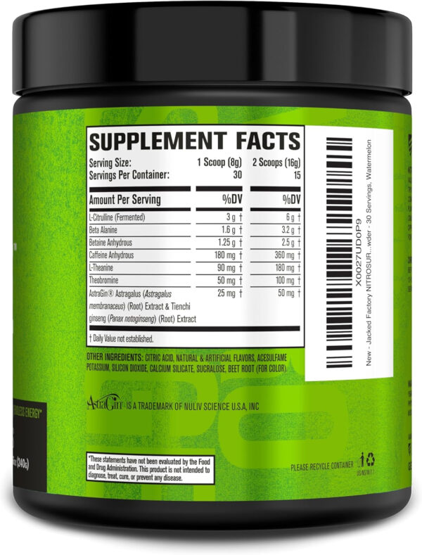 6895ceb89d66ed67e5119bcf78def5f9f6b3dc34d058a0fcf0a3a.jpg Jacked Factory NITROSURGE Pre Workout Supplement - Energy Booster, Instant Strength Gains, Clear Focus, & Intense Pumps - NO Booster & Powerful Preworkout Energy Powder - 60 Servings, Blue Raspberry