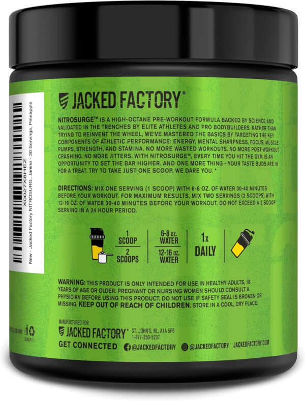 6895cec125f47acd93baca4b6e2b810293cfdaa6444d57a969fd2.jpg Jacked Factory NITROSURGE Pre Workout Supplement - Energy Booster, Instant Strength Gains, Clear Focus, & Intense Pumps - NO Booster & Powerful Preworkout Energy Powder - 60 Servings, Blue Raspberry