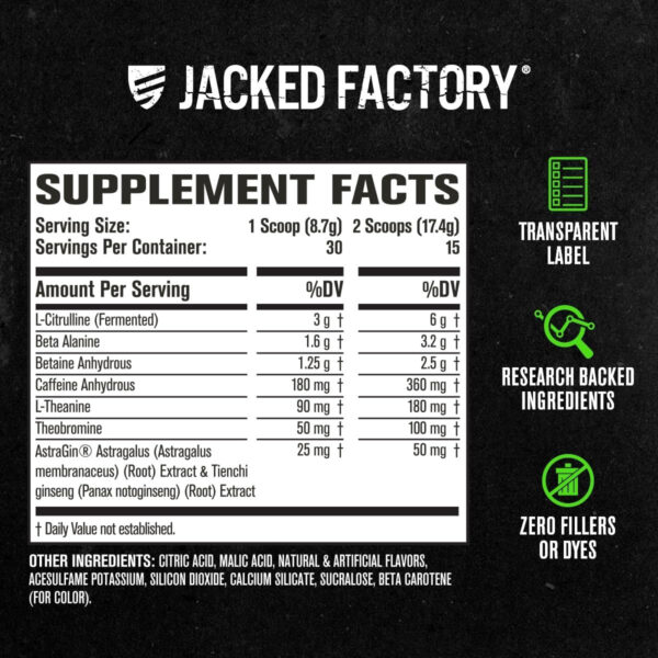 6895cec6e32dcb5176d62f11885794194aa4a491cef40552825f6.jpg Jacked Factory NITROSURGE Pre Workout Supplement - Energy Booster, Instant Strength Gains, Clear Focus, & Intense Pumps - NO Booster & Powerful Preworkout Energy Powder - 60 Servings, Blue Raspberry