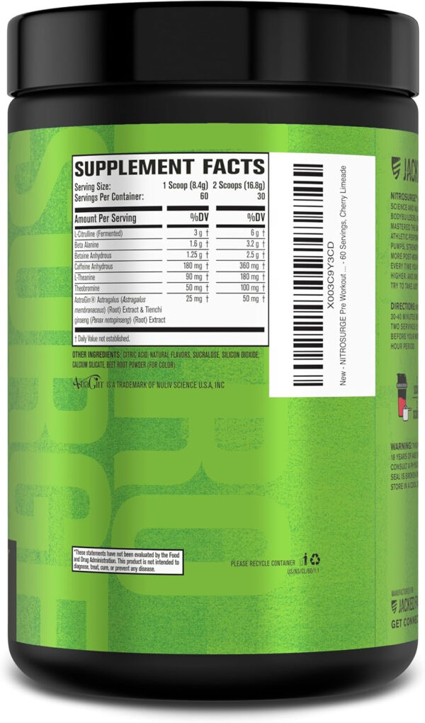 6895ced3bd37e2a0e6a0c5582969bc82c726f6a7f6f5152830d2b.jpg Jacked Factory NITROSURGE Pre Workout Supplement - Energy Booster, Instant Strength Gains, Clear Focus, & Intense Pumps - NO Booster & Powerful Preworkout Energy Powder - 60 Servings, Blue Raspberry