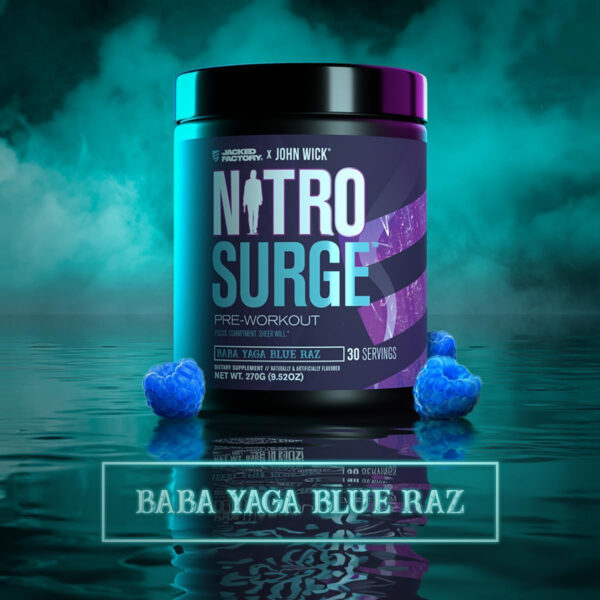 6895ceda114074b61b3a6bace0295c0648e06c30ddc51e619c7be.jpg Jacked Factory NITROSURGE Pre Workout Supplement - Energy Booster, Instant Strength Gains, Clear Focus, & Intense Pumps - NO Booster & Powerful Preworkout Energy Powder - 60 Servings, Blue Raspberry