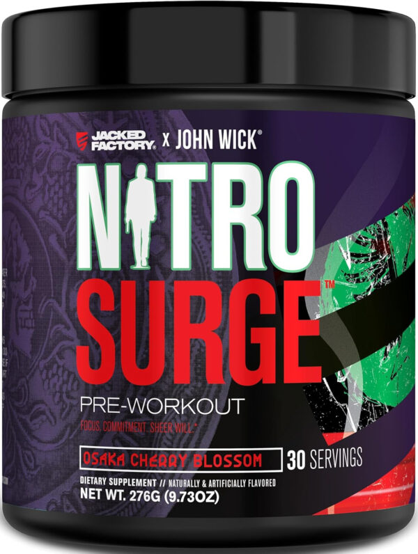6895cee30d7e5213d216c60aa7bb9641a1404a8c89519b32334b6.jpg Jacked Factory NITROSURGE Pre Workout Supplement - Energy Booster, Instant Strength Gains, Clear Focus, & Intense Pumps - NO Booster & Powerful Preworkout Energy Powder - 60 Servings, Blue Raspberry