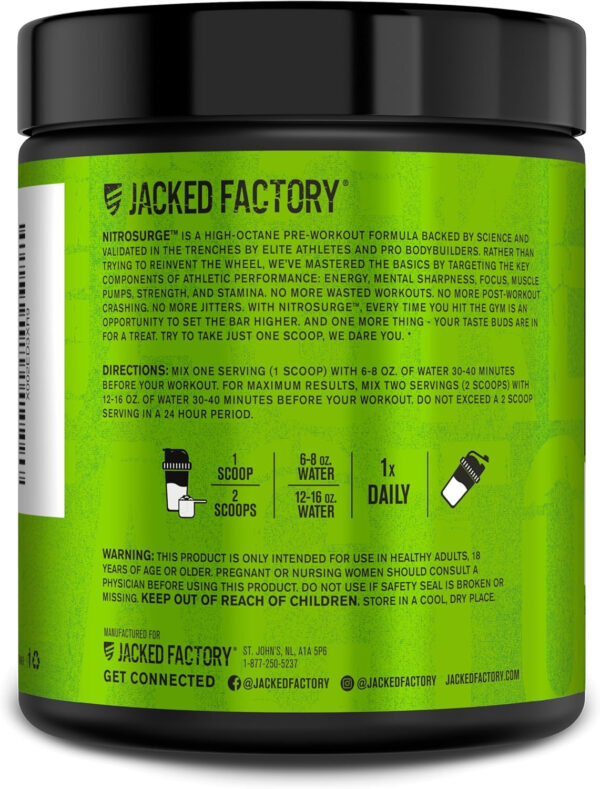 6895cf004cd6621de1e66560727efbdb751217e846c530c97ef54.jpg Jacked Factory NITROSURGE Pre Workout Supplement - Energy Booster, Instant Strength Gains, Clear Focus, & Intense Pumps - NO Booster & Powerful Preworkout Energy Powder - 60 Servings, Blue Raspberry