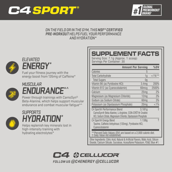 6895cf4c9fcc05cb91479b3d74a5dc5d21c7008bb54b90d2b5a22.jpg Cellucor C4 Sport Pre Workout Powder Watermelon - Pre Workout Energy with Creatine + 135mg Caffeine and Beta-Alanine Performance Blend - NSF Certified for Sport 30 Servings