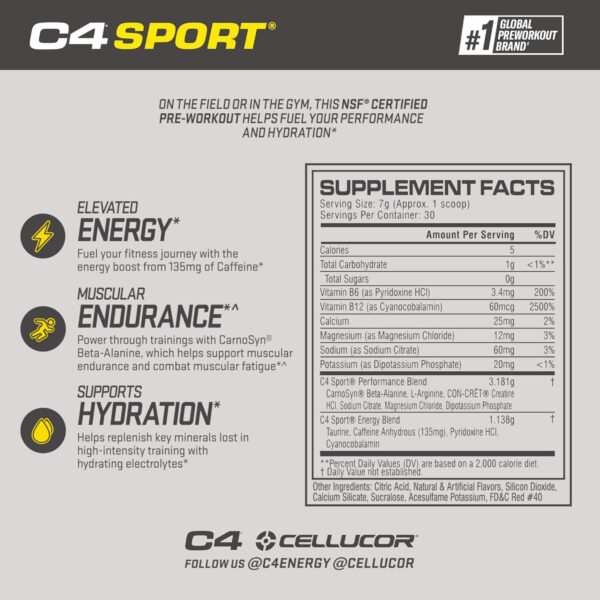 6895cf57e5ed7cc9bd94d7748cd5a77fff7e440ba59736ca9ab94.jpg Cellucor C4 Sport Pre Workout Powder Watermelon - Pre Workout Energy with Creatine + 135mg Caffeine and Beta-Alanine Performance Blend - NSF Certified for Sport 30 Servings