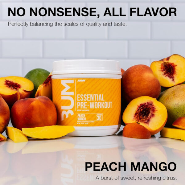 RAW Nutrition - Essential Pre - Chris Bumstead Pre Workout Formula, Sports Nutrition Pre-Workout Powders | Men & Womens Drink, Energy Powder for Working Out (Peach Mango)