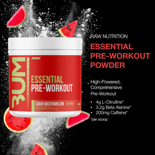 RAW Nutrition - Essential Pre - Chris Bumstead Pre Workout Formula, Sports Nutrition Pre-Workout Powders | Men & Womens Drink, Energy Powder for Working Out (Peach Mango)