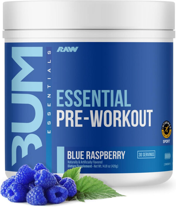 RAW Nutrition - Essential Pre - Chris Bumstead Pre Workout Formula, Sports Nutrition Pre-Workout Powders | Men & Womens Drink, Energy Powder for Working Out (Peach Mango)