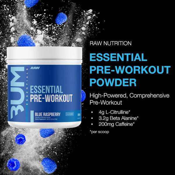RAW Nutrition - Essential Pre - Chris Bumstead Pre Workout Formula, Sports Nutrition Pre-Workout Powders | Men & Womens Drink, Energy Powder for Working Out (Peach Mango)