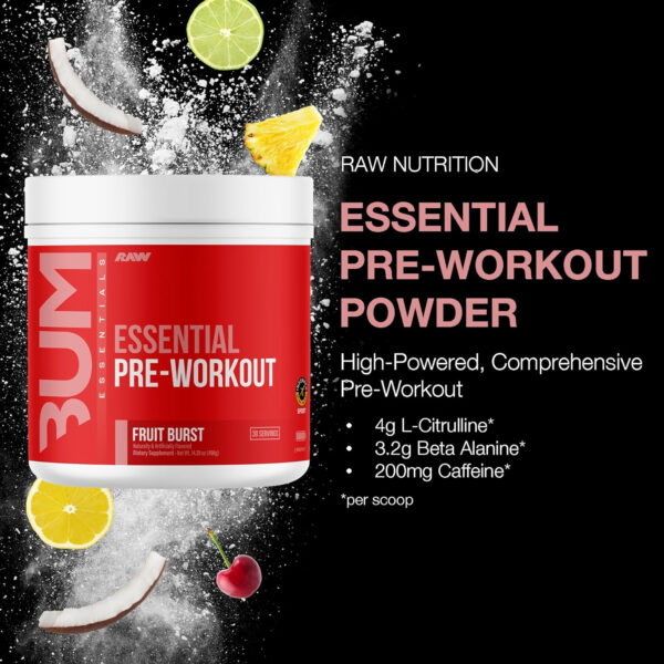 RAW Nutrition - Essential Pre - Chris Bumstead Pre Workout Formula, Sports Nutrition Pre-Workout Powders | Men & Womens Drink, Energy Powder for Working Out (Peach Mango)