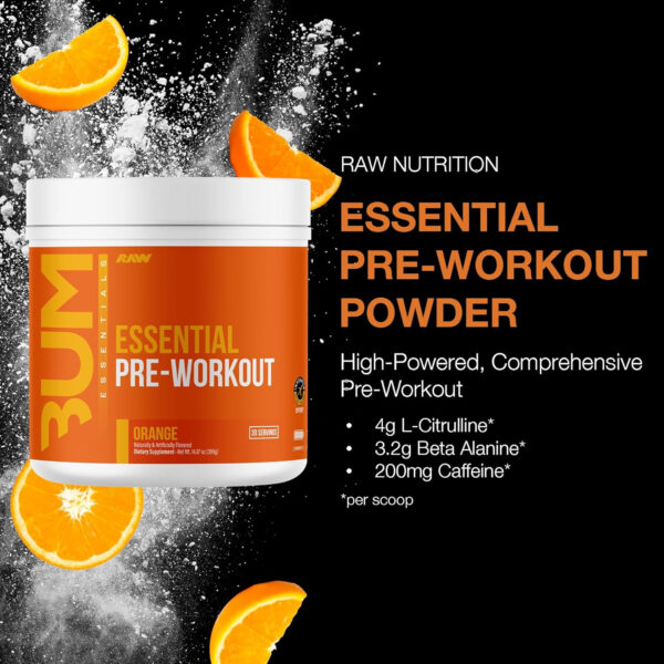 RAW Nutrition - Essential Pre - Chris Bumstead Pre Workout Formula, Sports Nutrition Pre-Workout Powders | Men & Womens Drink, Energy Powder for Working Out (Peach Mango)