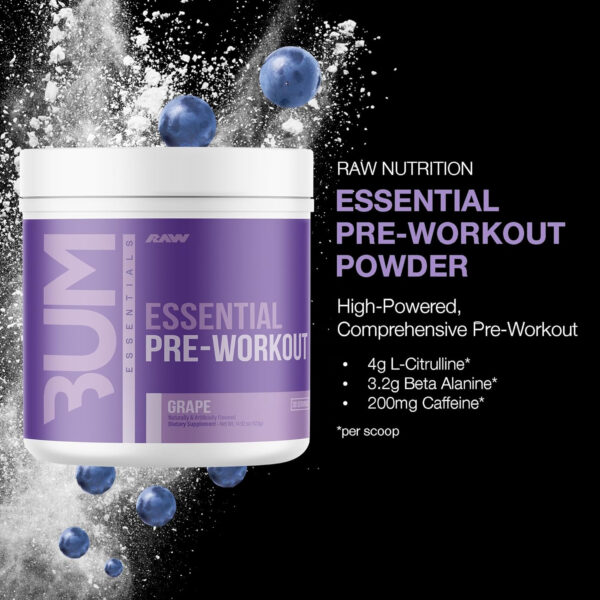 RAW Nutrition - Essential Pre - Chris Bumstead Pre Workout Formula, Sports Nutrition Pre-Workout Powders | Men & Womens Drink, Energy Powder for Working Out (Peach Mango)