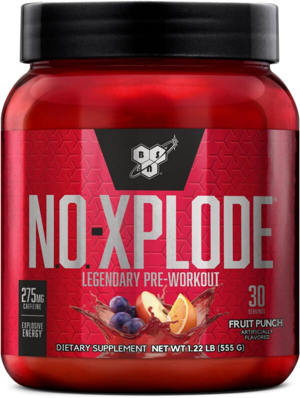 6895d0727bda2e93d312c31ff6d616c37fee46b3a954b63187a13.jpg BSN N.O.-XPLODE Pre Workout Powder, Energy Supplement for Men and Women with Creatine and Beta-Alanine, Flavor: Fruit Punch, 30 Servings