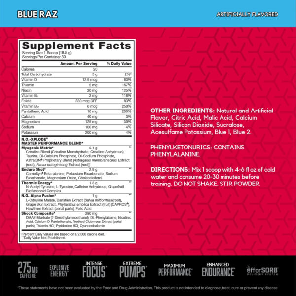 6895d07f9e7f7effb44a5116f549734e349cf61f811388a62b9fb.jpg BSN N.O.-XPLODE Pre Workout Powder, Energy Supplement for Men and Women with Creatine and Beta-Alanine, Flavor: Fruit Punch, 30 Servings