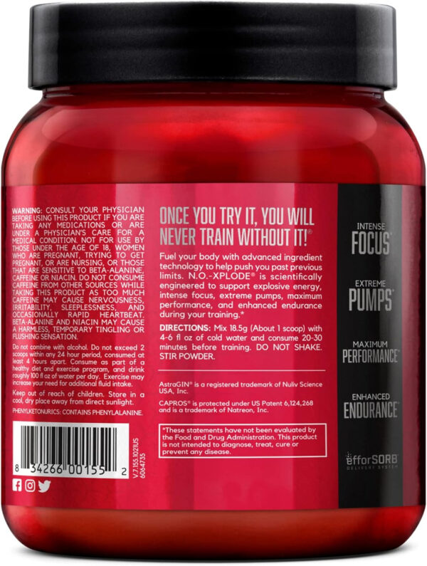6895d0854ae55776a2e541d57dbdc70eecc8777e2ae42b47da318.jpg BSN N.O.-XPLODE Pre Workout Powder, Energy Supplement for Men and Women with Creatine and Beta-Alanine, Flavor: Fruit Punch, 30 Servings