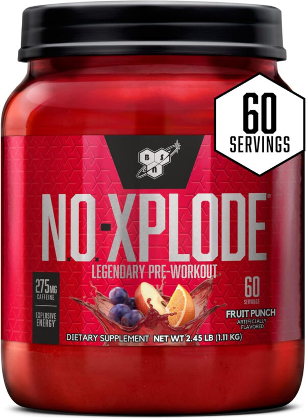 6895d086b7f094ff1f507208daf2809f9db3fbd2db5343a8c6180.jpg BSN N.O.-XPLODE Pre Workout Powder, Energy Supplement for Men and Women with Creatine and Beta-Alanine, Flavor: Fruit Punch, 30 Servings