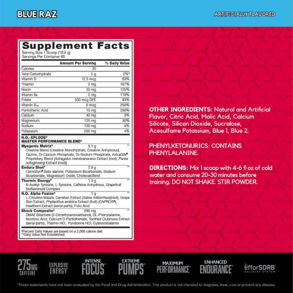 6895d0907ba420b2ce26e09cd29c92f193205956928f2a5abd04b.jpg BSN N.O.-XPLODE Pre Workout Powder, Energy Supplement for Men and Women with Creatine and Beta-Alanine, Flavor: Fruit Punch, 30 Servings