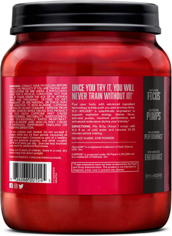 6895d097de793259ff56b1d6185587d82d88ec894536f610d8154.jpg BSN N.O.-XPLODE Pre Workout Powder, Energy Supplement for Men and Women with Creatine and Beta-Alanine, Flavor: Fruit Punch, 30 Servings