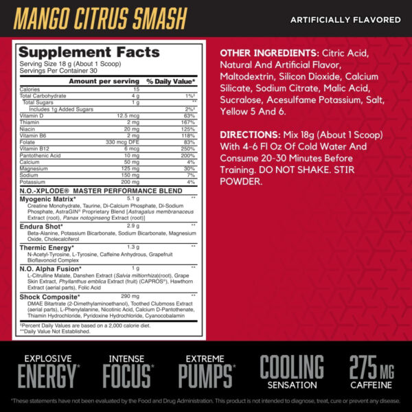 6895d09c66012b7424e4e03a9dc7c728719a76341ac0548a5272d.jpg BSN N.O.-XPLODE Pre Workout Powder, Energy Supplement for Men and Women with Creatine and Beta-Alanine, Flavor: Fruit Punch, 30 Servings