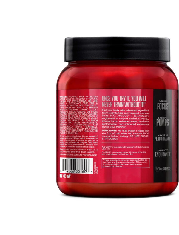 6895d0aa6c920563981b28c98900ae1c4f28611153232ad4ef8e0.jpg BSN N.O.-XPLODE Pre Workout Powder, Energy Supplement for Men and Women with Creatine and Beta-Alanine, Flavor: Fruit Punch, 30 Servings