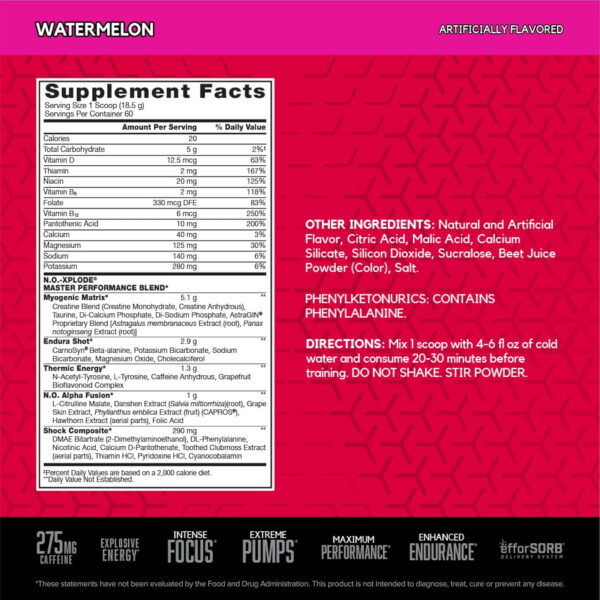 6895d0ae2a3078e1ae1168603aa6e0a843b83df624a3c2b4e2191.jpg BSN N.O.-XPLODE Pre Workout Powder, Energy Supplement for Men and Women with Creatine and Beta-Alanine, Flavor: Fruit Punch, 30 Servings