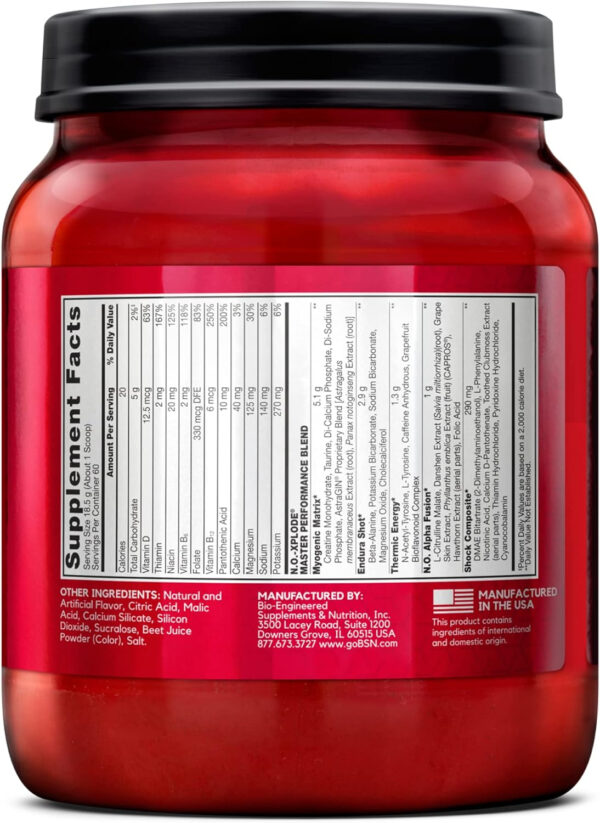 6895d0b174a44952edb7f090f94d7fd750538a8e23f31e5e94df8.jpg BSN N.O.-XPLODE Pre Workout Powder, Energy Supplement for Men and Women with Creatine and Beta-Alanine, Flavor: Fruit Punch, 30 Servings