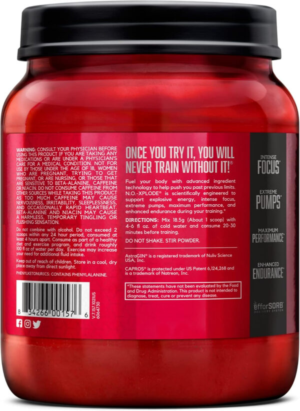 6895d0b2bdf7fd96b2e82a861156fea6b11a575e93fb1f5876854.jpg BSN N.O.-XPLODE Pre Workout Powder, Energy Supplement for Men and Women with Creatine and Beta-Alanine, Flavor: Fruit Punch, 30 Servings