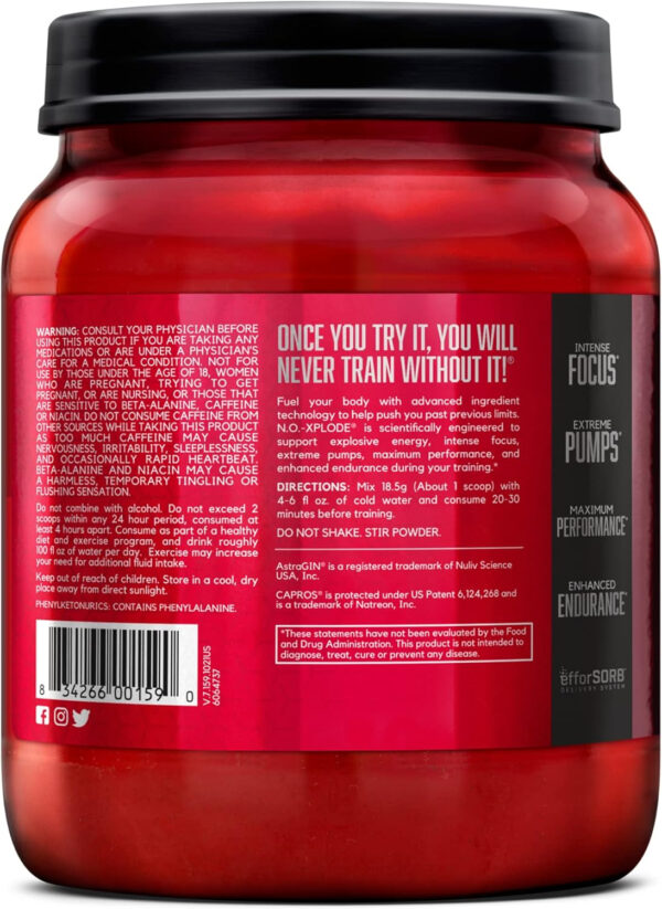 6895d0c28cdd907621a7e22d3232ee6d2a3ae2c97f01342229b5c.jpg BSN N.O.-XPLODE Pre Workout Powder, Energy Supplement for Men and Women with Creatine and Beta-Alanine, Flavor: Fruit Punch, 30 Servings