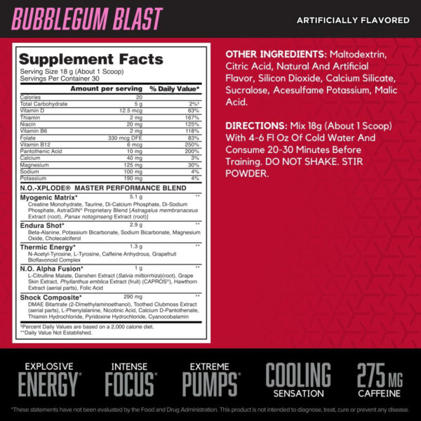 6895d0c540538bbd5b53dc7baf233f56de0a120d2891d2dafcdd2.jpg BSN N.O.-XPLODE Pre Workout Powder, Energy Supplement for Men and Women with Creatine and Beta-Alanine, Flavor: Fruit Punch, 30 Servings