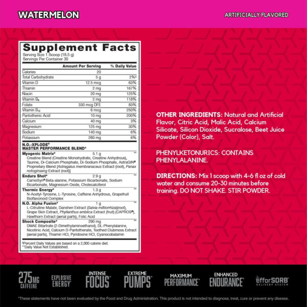 6895d0d680d07020561644c8880e7471c38bdf89ed73f62126794.jpg BSN N.O.-XPLODE Pre Workout Powder, Energy Supplement for Men and Women with Creatine and Beta-Alanine, Flavor: Fruit Punch, 30 Servings