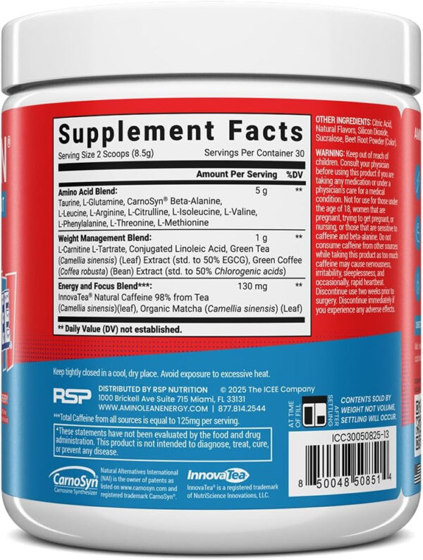 RSP NUTRITION AminoLean Pre Workout Powder, Amino Energy & Weight Management with Vegan BCAA Amino Acids, Natural Caffeine, Preworkout Boost for Men & Women, 30 Serv, Pink Lemonade…