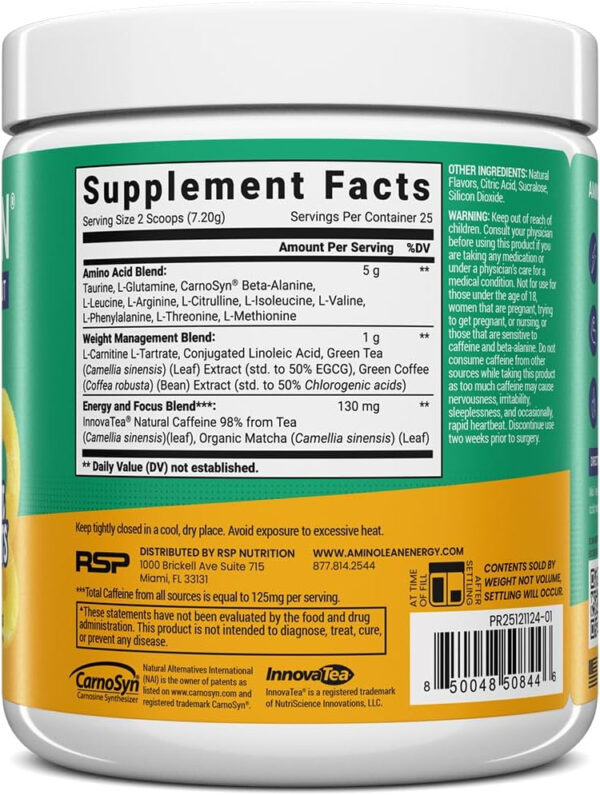 RSP NUTRITION AminoLean Pre Workout Powder, Amino Energy & Weight Management with Vegan BCAA Amino Acids, Natural Caffeine, Preworkout Boost for Men & Women, 30 Serv, Pink Lemonade…