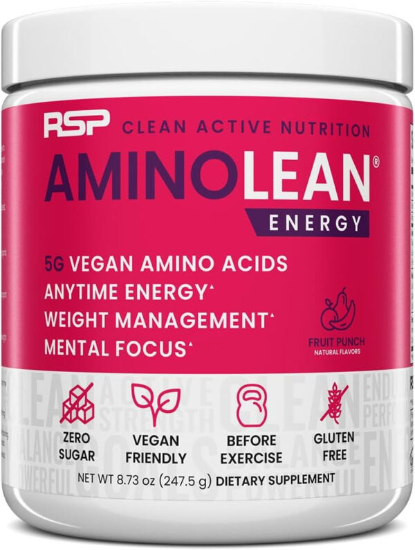 RSP NUTRITION AminoLean Pre Workout Powder, Amino Energy & Weight Management with Vegan BCAA Amino Acids, Natural Caffeine, Preworkout Boost for Men & Women, 30 Serv, Pink Lemonade…