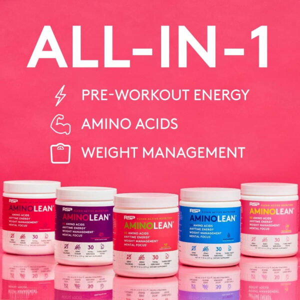 RSP NUTRITION AminoLean Pre Workout Powder, Amino Energy & Weight Management with Vegan BCAA Amino Acids, Natural Caffeine, Preworkout Boost for Men & Women, 30 Serv, Pink Lemonade…