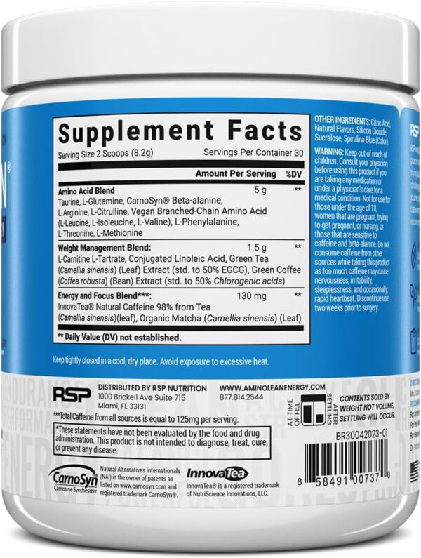 RSP NUTRITION AminoLean Pre Workout Powder, Amino Energy & Weight Management with Vegan BCAA Amino Acids, Natural Caffeine, Preworkout Boost for Men & Women, 30 Serv, Pink Lemonade…