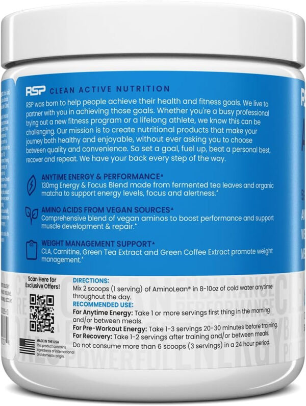 RSP NUTRITION AminoLean Pre Workout Powder, Amino Energy & Weight Management with Vegan BCAA Amino Acids, Natural Caffeine, Preworkout Boost for Men & Women, 30 Serv, Pink Lemonade…
