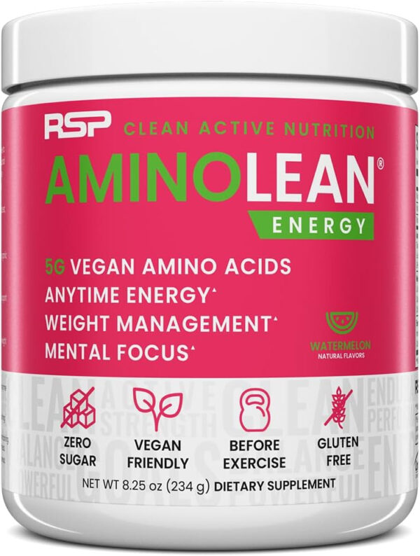 RSP NUTRITION AminoLean Pre Workout Powder, Amino Energy & Weight Management with Vegan BCAA Amino Acids, Natural Caffeine, Preworkout Boost for Men & Women, 30 Serv, Pink Lemonade…