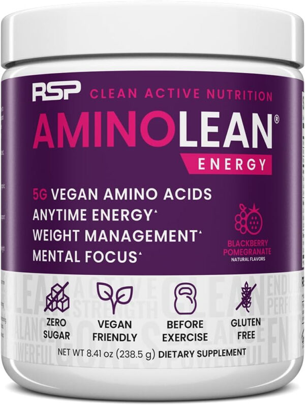 RSP NUTRITION AminoLean Pre Workout Powder, Amino Energy & Weight Management with Vegan BCAA Amino Acids, Natural Caffeine, Preworkout Boost for Men & Women, 30 Serv, Pink Lemonade…