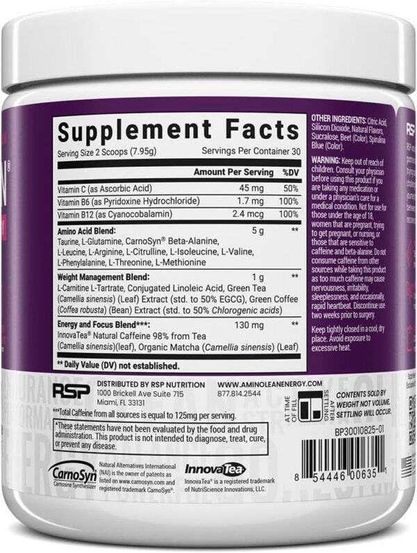 RSP NUTRITION AminoLean Pre Workout Powder, Amino Energy & Weight Management with Vegan BCAA Amino Acids, Natural Caffeine, Preworkout Boost for Men & Women, 30 Serv, Pink Lemonade…
