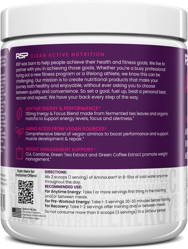 RSP NUTRITION AminoLean Pre Workout Powder, Amino Energy & Weight Management with Vegan BCAA Amino Acids, Natural Caffeine, Preworkout Boost for Men & Women, 30 Serv, Pink Lemonade…